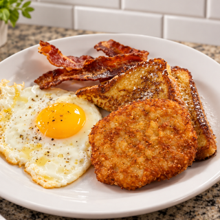 Egg, Potato Cake & French Toast